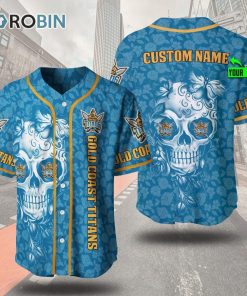Gold Coast Titans Skull Floral 3D Personalized Baseball Jersey