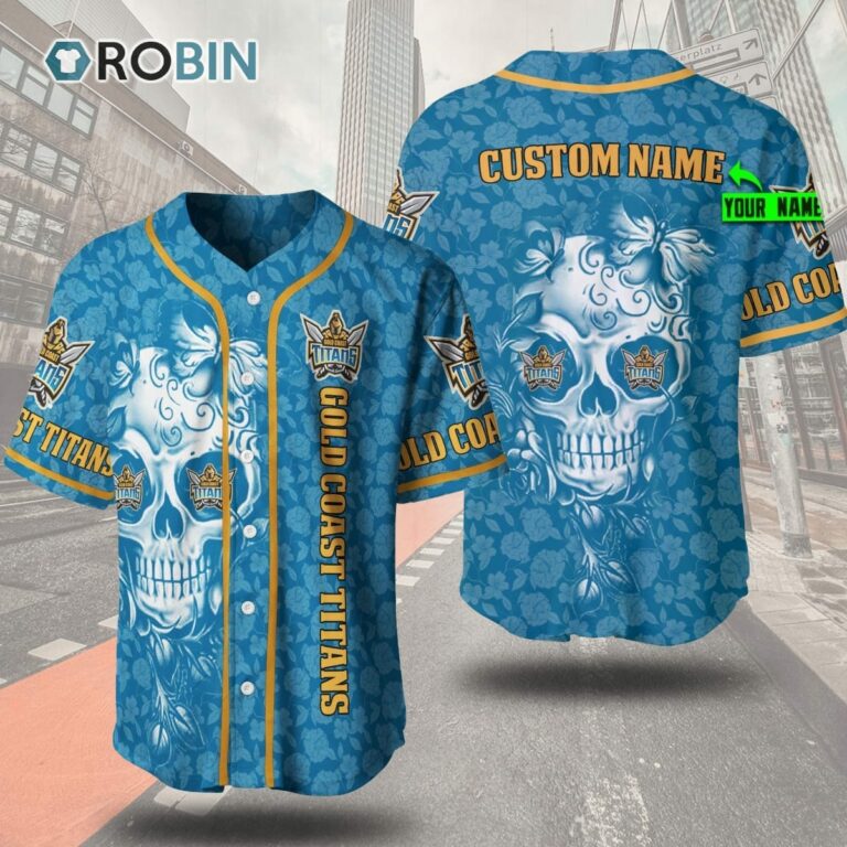 Gold Coast Titans Skull Floral 3D Personalized Baseball Jersey