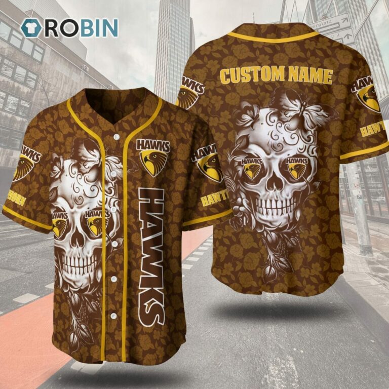 Hawthorn Football Club Skull Floral 3D Personalized Baseball Jersey