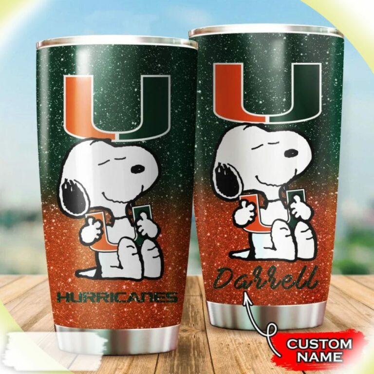 Miami Hurricanes Snoopy Custom Name Tumbler