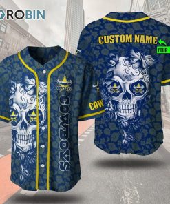 North Queensland Cowboys Skull Floral 3D Personalized Baseball Jersey
