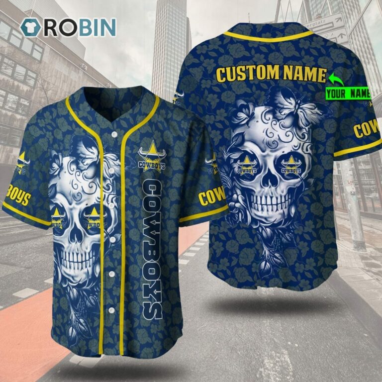 North Queensland Cowboys Skull Floral 3D Personalized Baseball Jersey