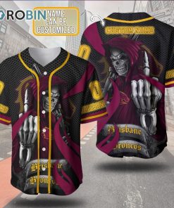 Personalized Metal Skull Brisbane Broncos 3D Baseball Jersey NRL