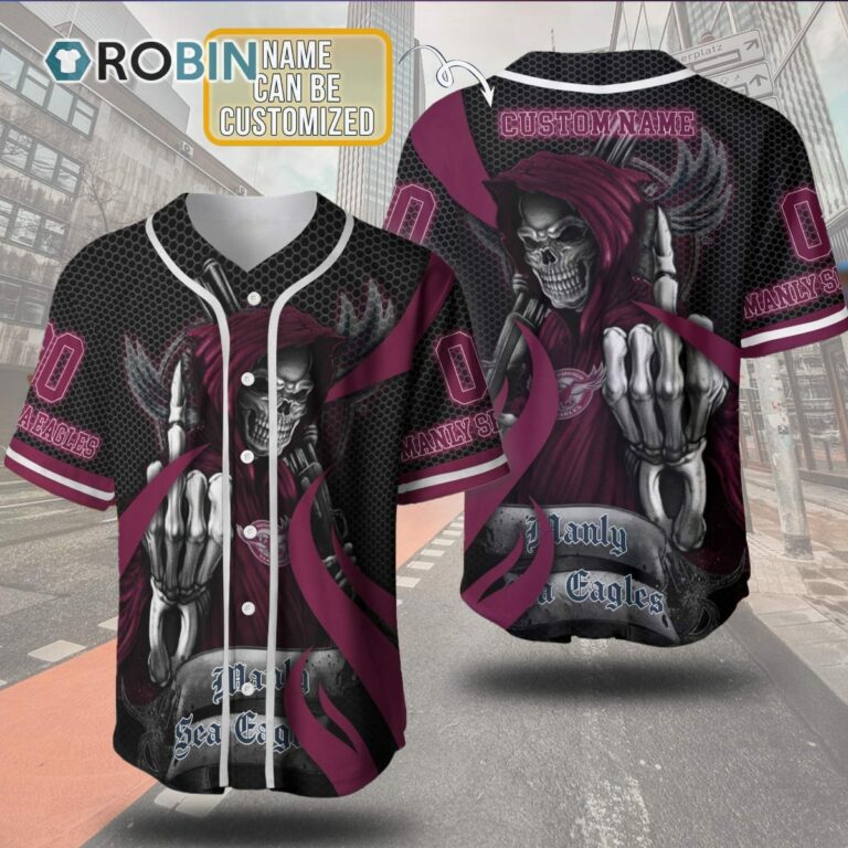 Personalized Metal Skull Manly Warringah Sea Eagles 3D Baseball Jersey NRL