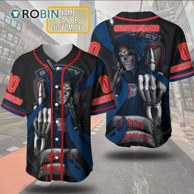 Personalized Metal Skull Sydney Roosters 3D Baseball Jersey NRL