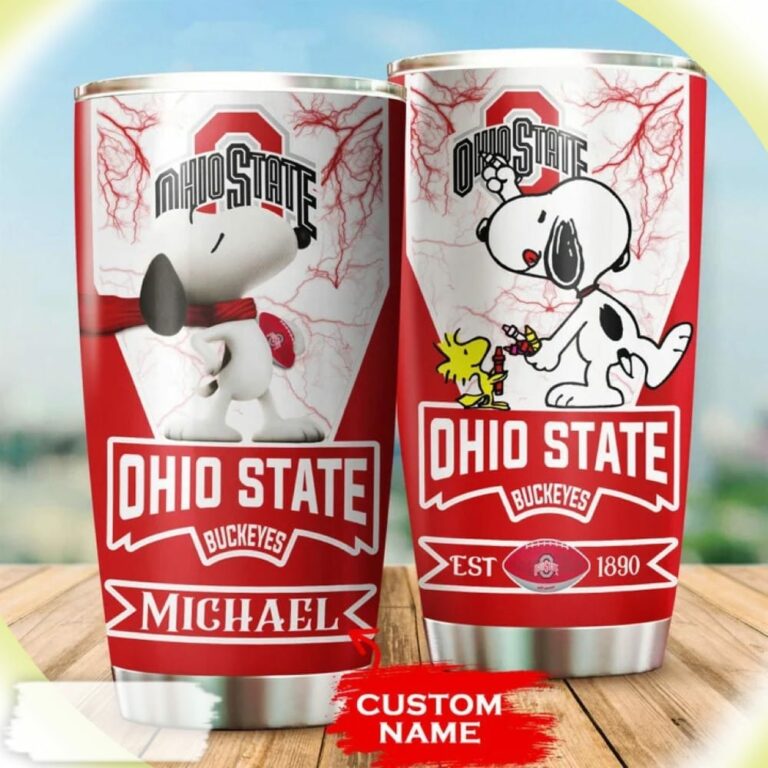 Snoopy and Woodstock Paints Logo Ohio State Buckeyes Custom Name Tumbler