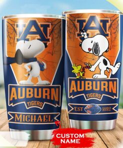 Snoopy and Woodstocks Paints Logo Auburn Tigers Custom Name Tumbler