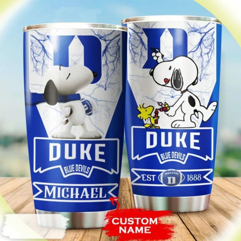 Snoopy and Woodstocks Paints Logo Duke Blue Devils Custom Name Tumbler