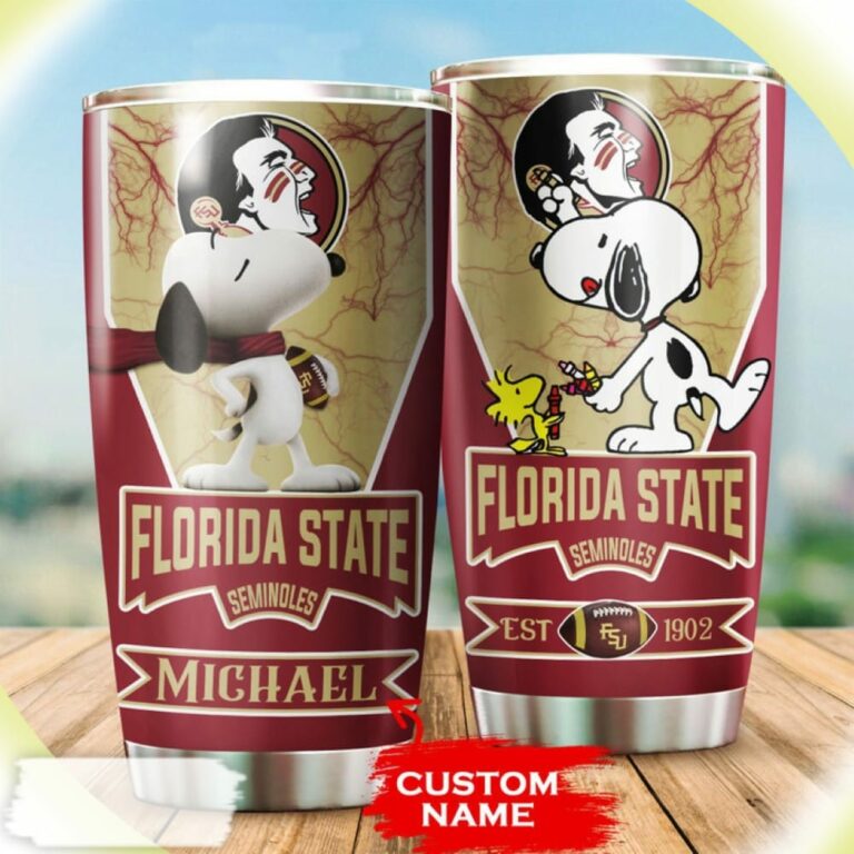Snoopy and Woodstocks Paints Logo Florida State Seminoles Custom Name Tumbler