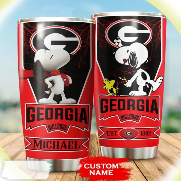Snoopy and Woodstocks Paints Logo Georgia Bulldogs Custom Name Tumbler