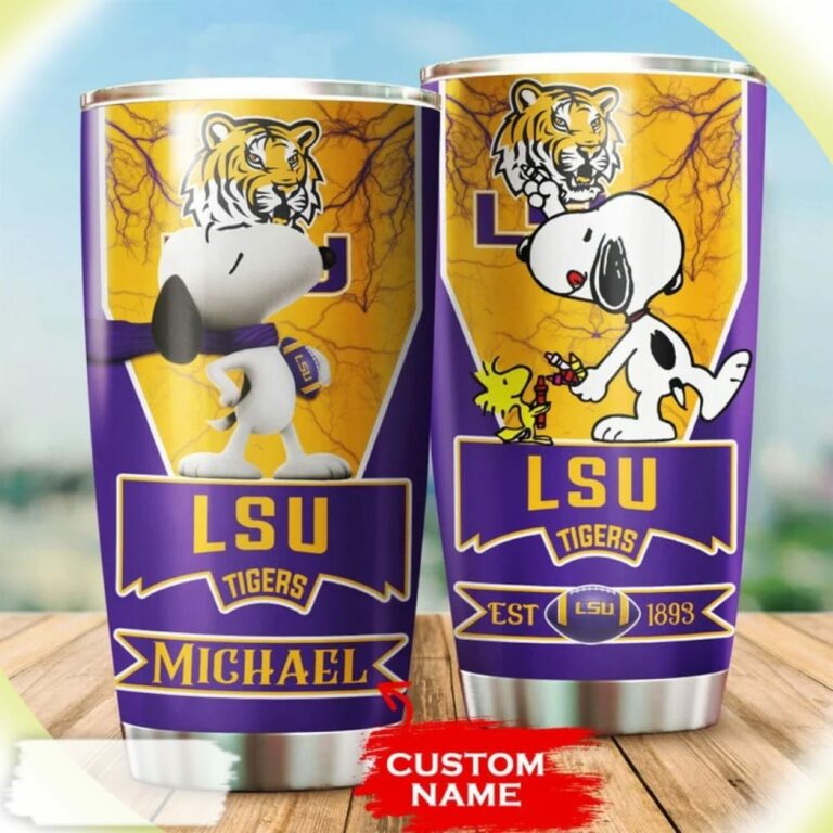 Snoopy and Woodstocks Paints Logo LSU Tigers Custom Name Tumbler