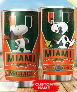 Snoopy and Woodstocks Paints Logo Miami Hurricanes Custom Name Tumbler