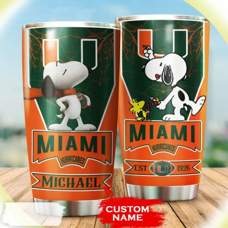 Snoopy and Woodstocks Paints Logo Miami Hurricanes Custom Name Tumbler