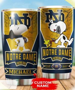 Snoopy and Woodstocks Paints Logo Notre Dame Fighting Irish Custom Name Tumbler