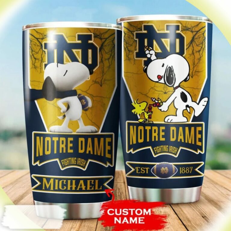 Snoopy and Woodstocks Paints Logo Notre Dame Fighting Irish Custom Name Tumbler