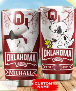 Snoopy and Woodstocks Paints Logo Oklahoma Sooners Custom Name Tumbler