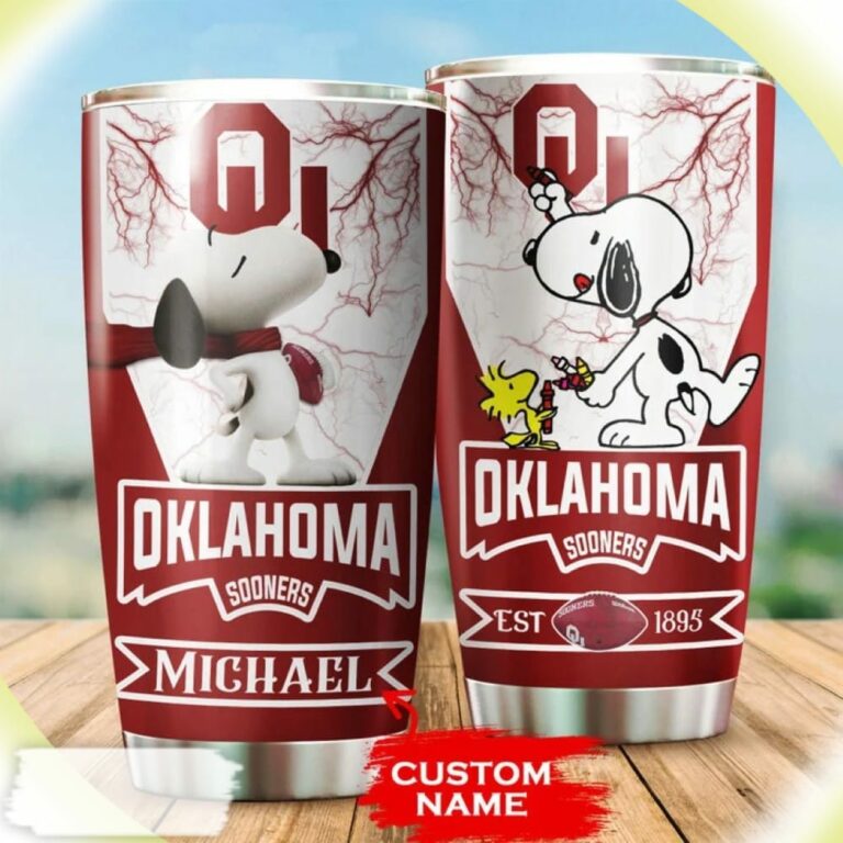 Snoopy and Woodstocks Paints Logo Oklahoma Sooners Custom Name Tumbler