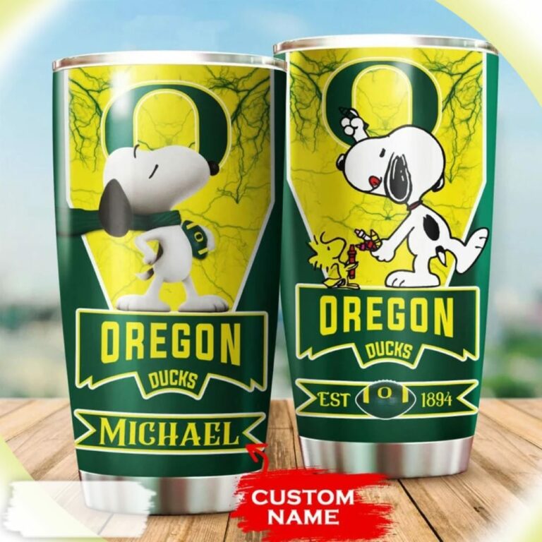 Snoopy and Woodstocks Paints Logo Oregon Ducks Custom Name Tumbler