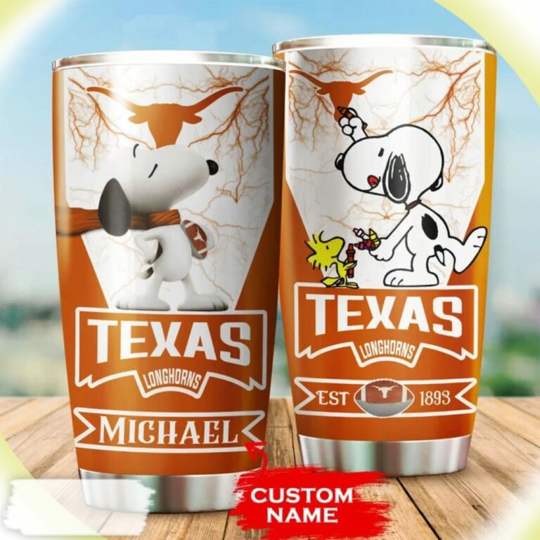 Snoopy and Woodstocks Paints Logo Texas Longhorns Custom Name Tumbler