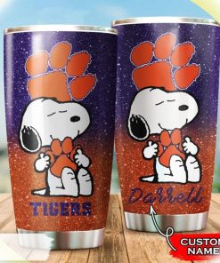 Snoopy Hug Logo Clemson Tigers Custom Name Tumbler