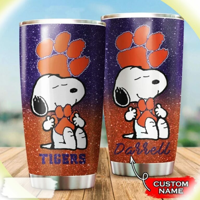 Snoopy Hug Logo Clemson Tigers Custom Name Tumbler