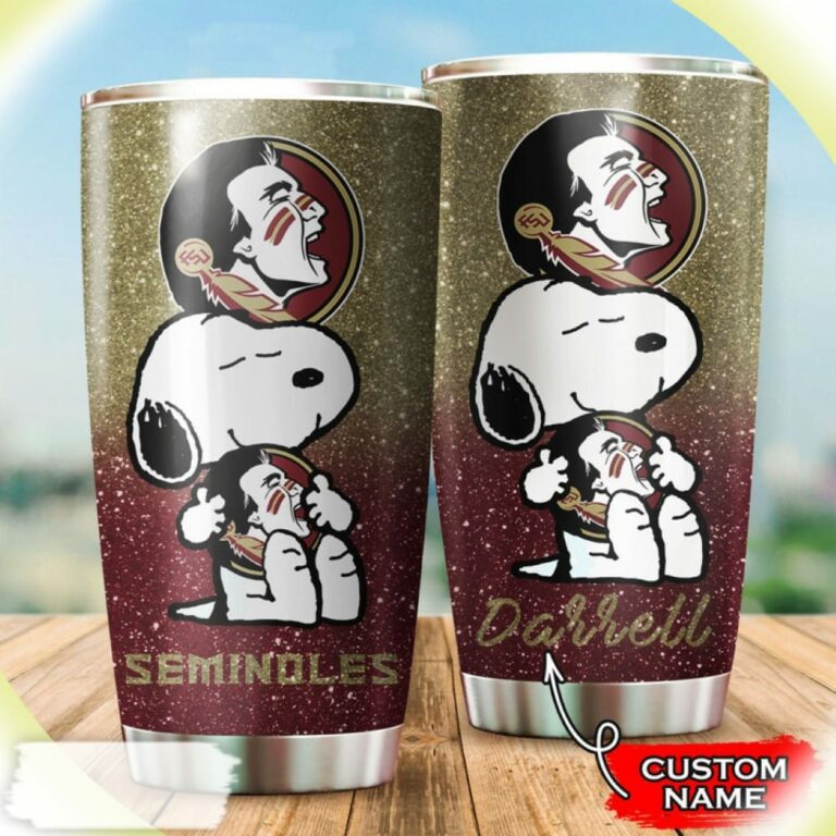 Snoopy Hug Logo Florida State Seminoles Custom Name Tumbler