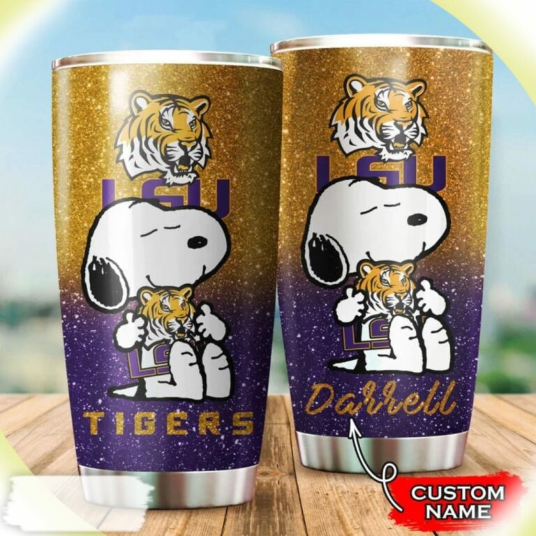 Snoopy Hug Logo LSU Tigers Custom Name Tumbler