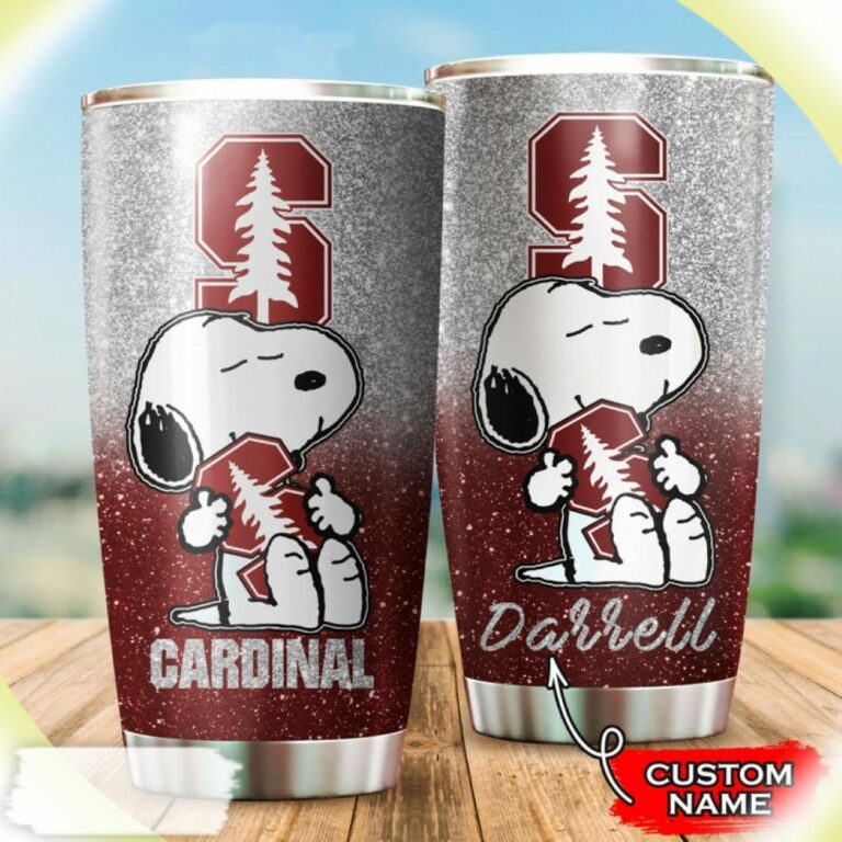 Snoopy Hug Logo Stanford Cardinal Custom Name Tumbler