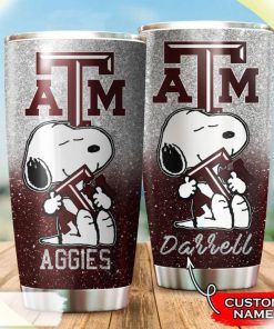 Snoopy Hug Logo Texas A&M Aggies Custom Name Tumbler