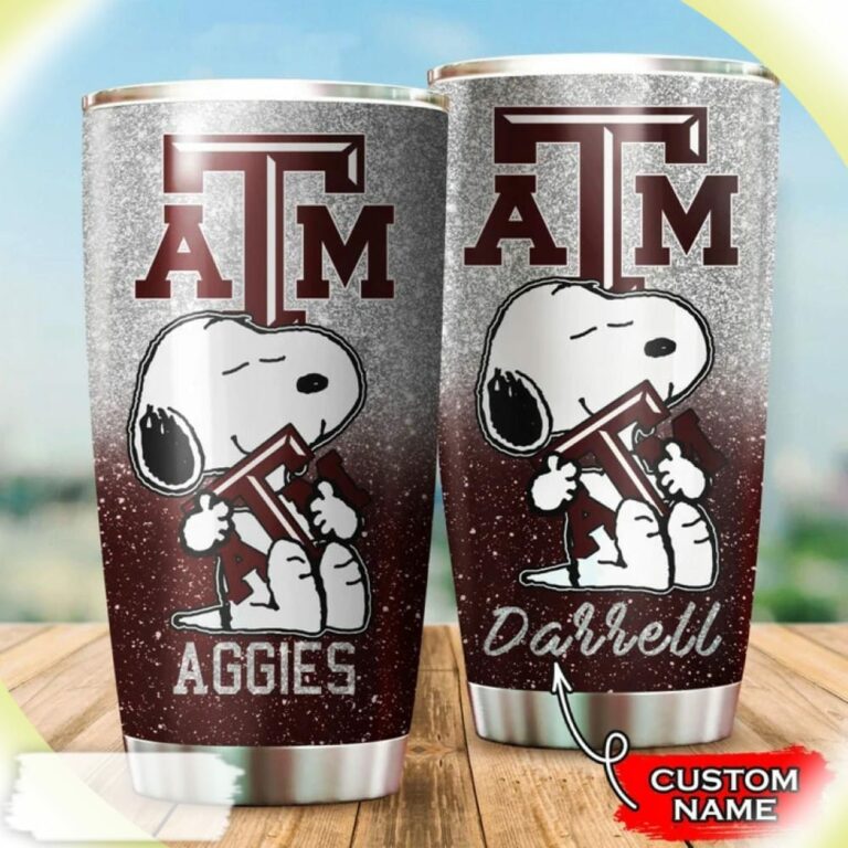 Snoopy Hug Logo Texas A&M Aggies Custom Name Tumbler
