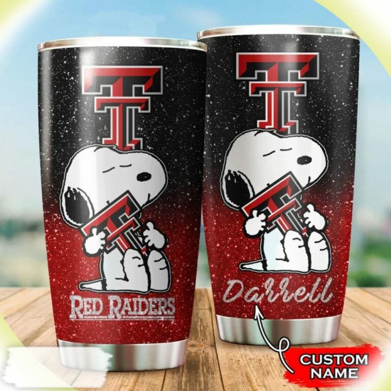 Snoopy Hug Logo Texas Tech Red Raiders Custom Name Tumbler