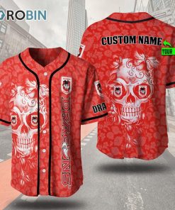 St. George Illawarra Dragons Skull Tropical 3D Personalized Baseball Jersey