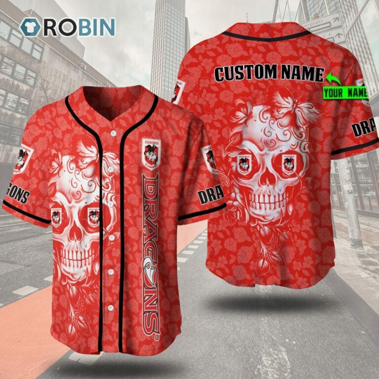 St. George Illawarra Dragons Skull Tropical 3D Personalized Baseball Jersey