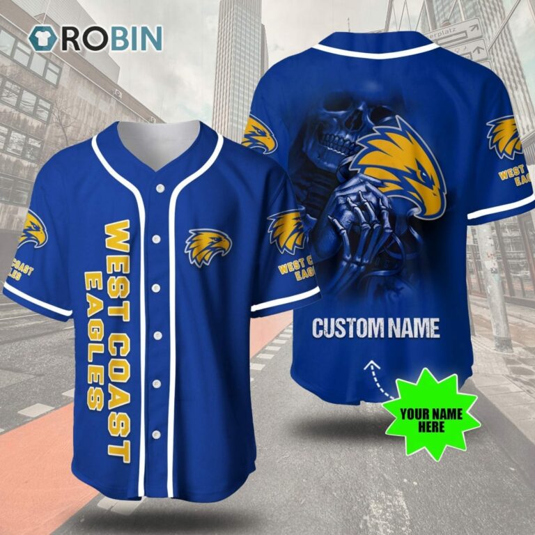 West Coast Eagles Skull 3D Personalized Baseball Jersey