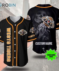 Wests Tigers Skull 3D Personalized Baseball Jersey