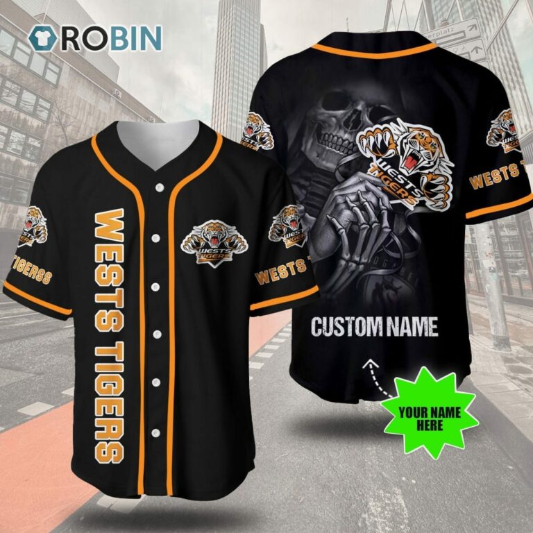 Wests Tigers Skull 3D Personalized Baseball Jersey