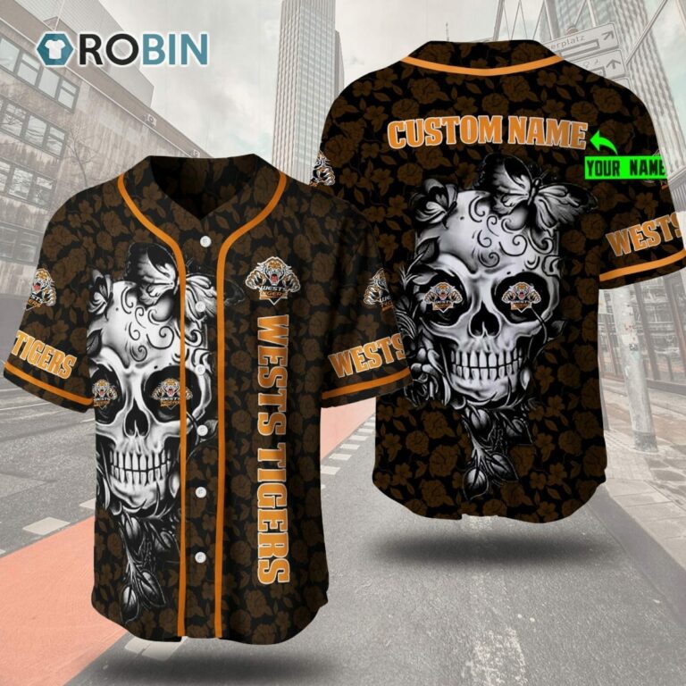 Wests Tigers Skull Floral 3D Personalized Baseball Jersey