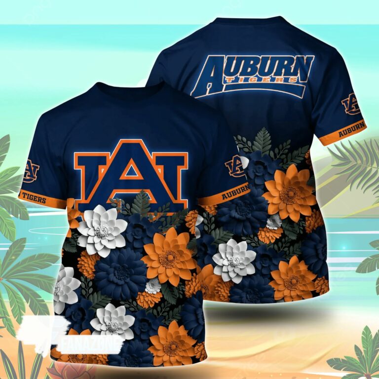 Auburn Tigers NCAA Flower Tshirt For Fans, Summer Football Shirts