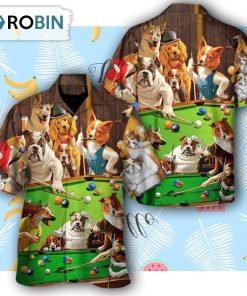 Billiard Dogs Playing Pool Hawaiian Shirt