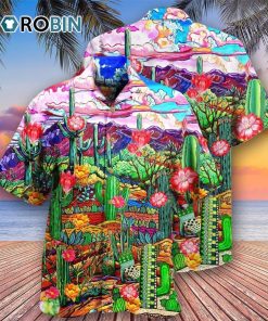 Cactus Flower On The Field Sky Hawaiian Shirt