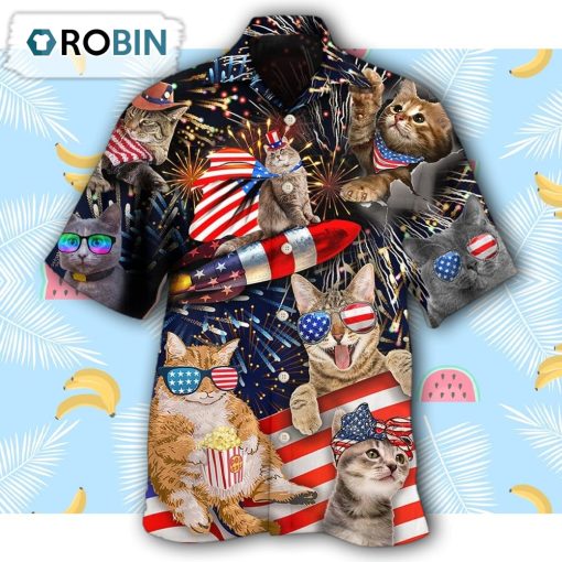 Cat Independence Day Happy Firework Hawaiian Shirt