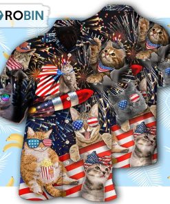 Cat Independence Day Happy Firework Hawaiian Shirt
