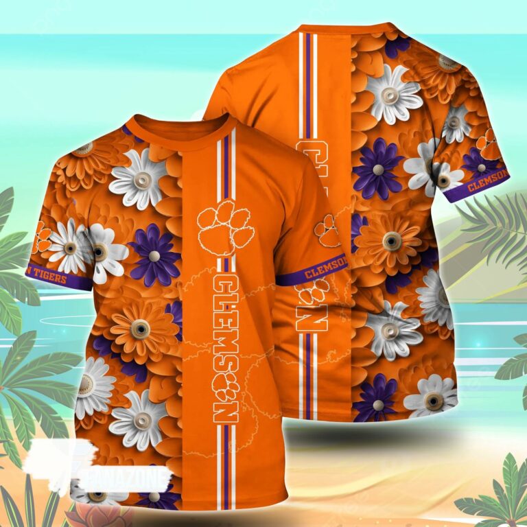 Clemson Tigers NCAA Floral Tshirt For Fans, Summer Football Shirts