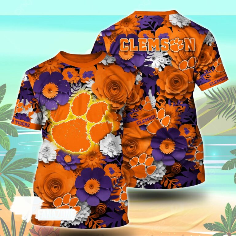 Clemson Tigers NCAA Florals Tshirt For Fans, Summer Football Shirts