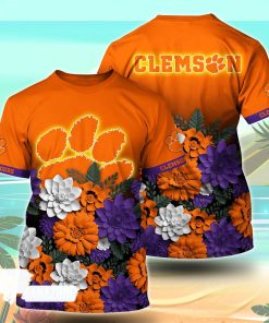 Clemson Tigers NCAA Flower Tshirt For Fans, Summer Football Shirts