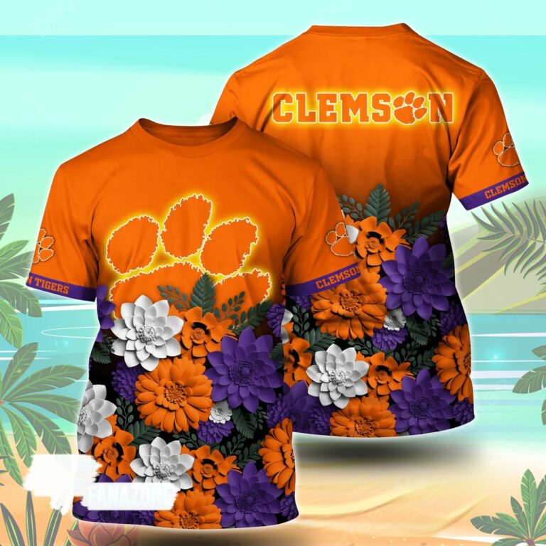 Clemson Tigers NCAA Flower Tshirt For Fans, Summer Football Shirts