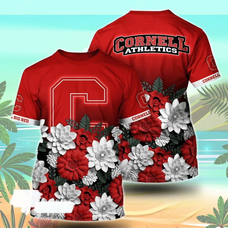 Cornell Big Red NCAA Flower Tshirt For Fans, Summer Football Shirts