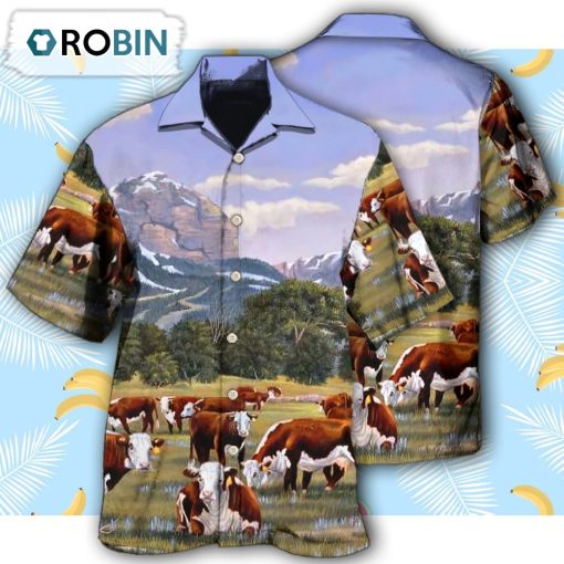 Cow Hereford Cow Beautiful Landscape Hawaiian Shirt