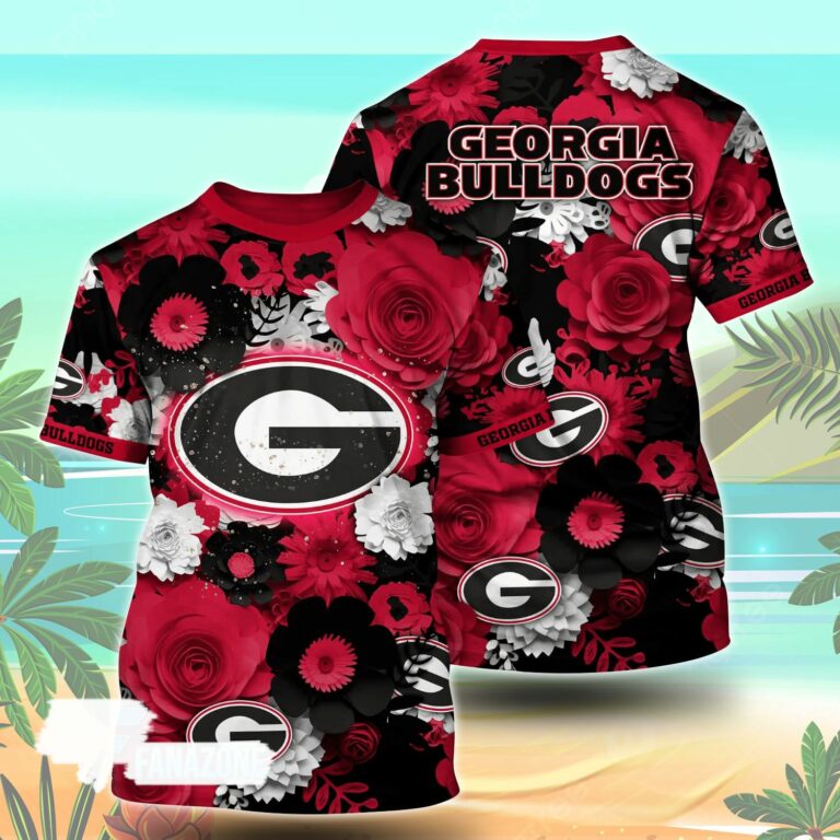 Georgia Bulldogs NCAA Floral Tshirt For Fans, Summer Football Shirts
