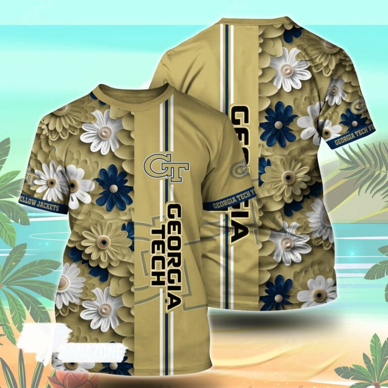 Georgia Tech Yellow Jackets NCAA Florals Tshirt For Fans, Summer Football Shirts